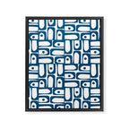 Blue and White Mid Century Modern Piquet Multi Geometric Pattern Framed Canvas Print Gallery Image 8