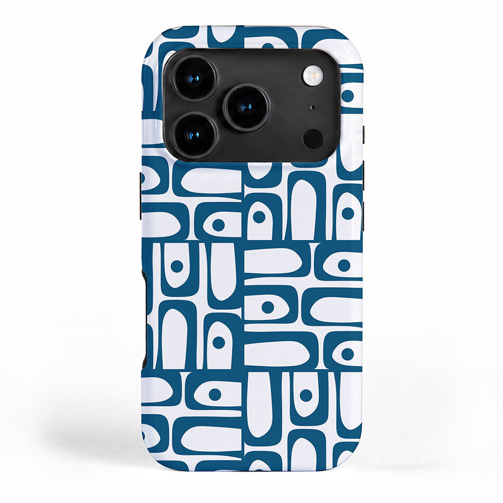 Blue and White Mid Century Modern Piquet Multi Geometric Pattern iPhone Case Gallery Image 1