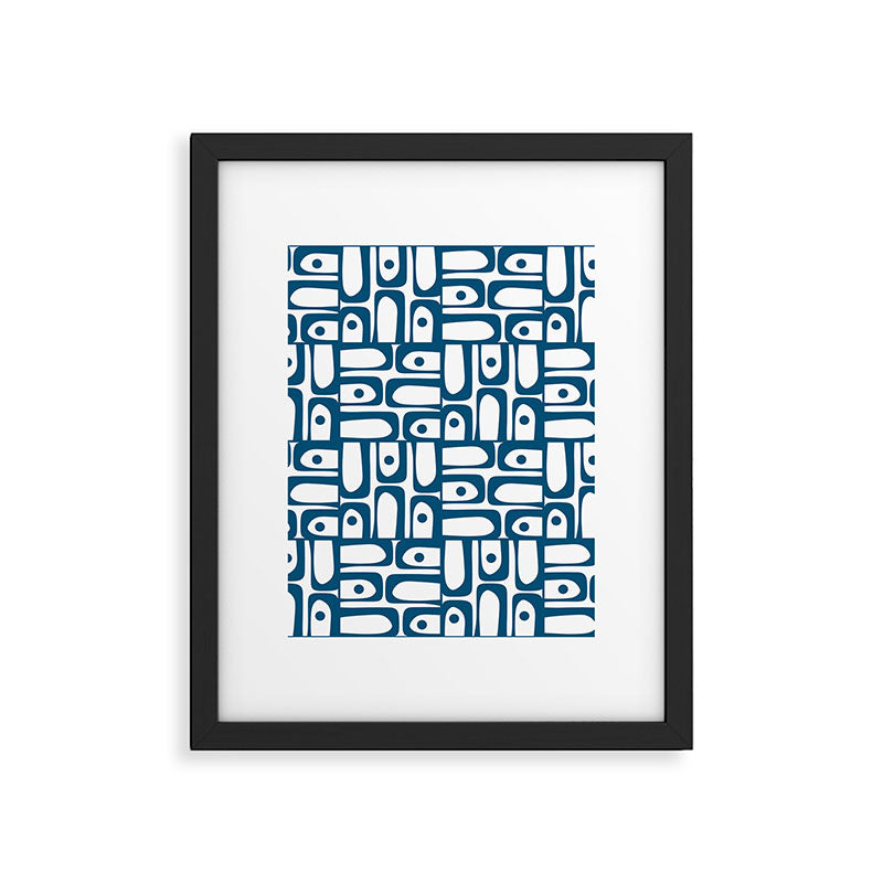 Blue and White Mid Century Modern Piquet Multi Geometric Pattern Framed Art Print Gallery Image 6