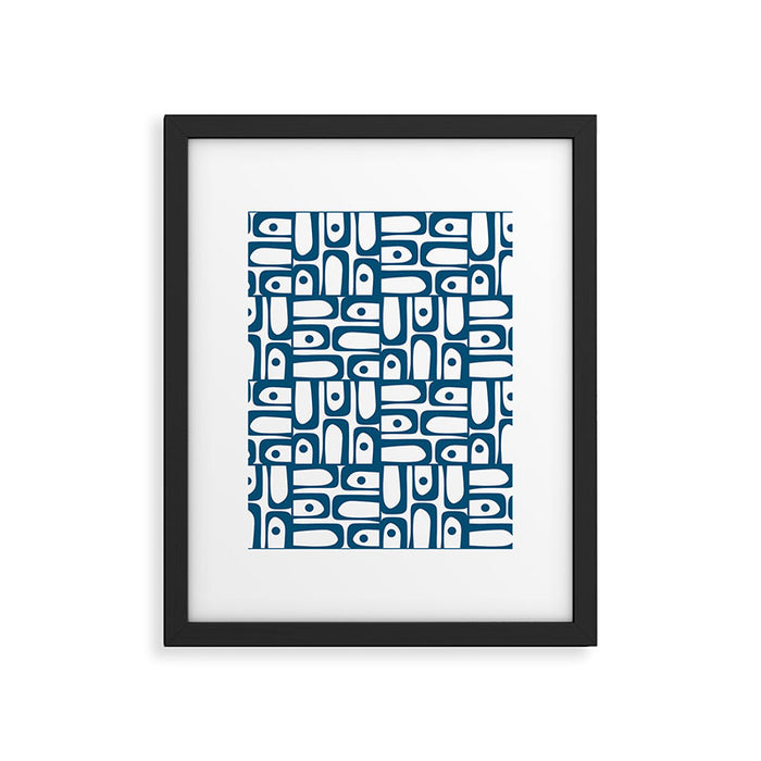 Blue and White Mid Century Modern Piquet Multi Geometric Pattern Framed Art Print Gallery Image 1