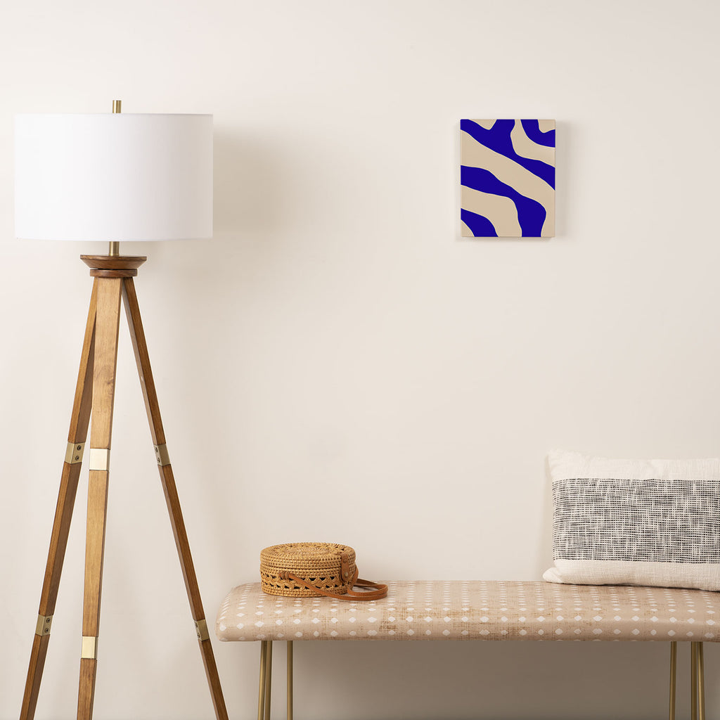 Blue Cobalt Abstract Minimalist Organic Forms Pattern with Beige Canvas Print Gallery Image 2