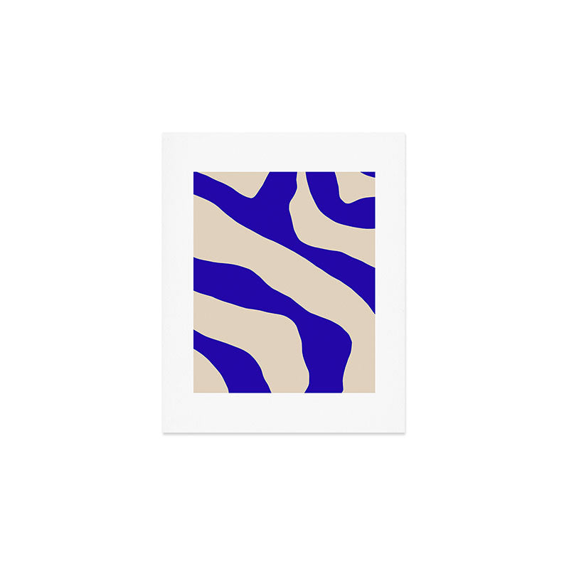 Blue Cobalt Abstract Minimalist Organic Forms Pattern with Beige Art Print Gallery Image 1