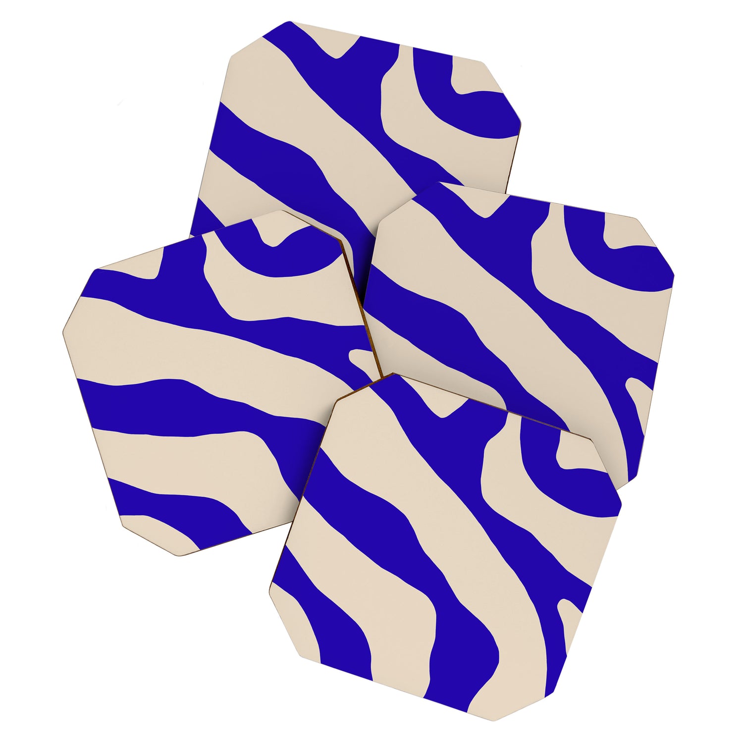 Blue Cobalt Abstract Minimalist Organic Forms Pattern with Beige Coaster Gallery Image 1