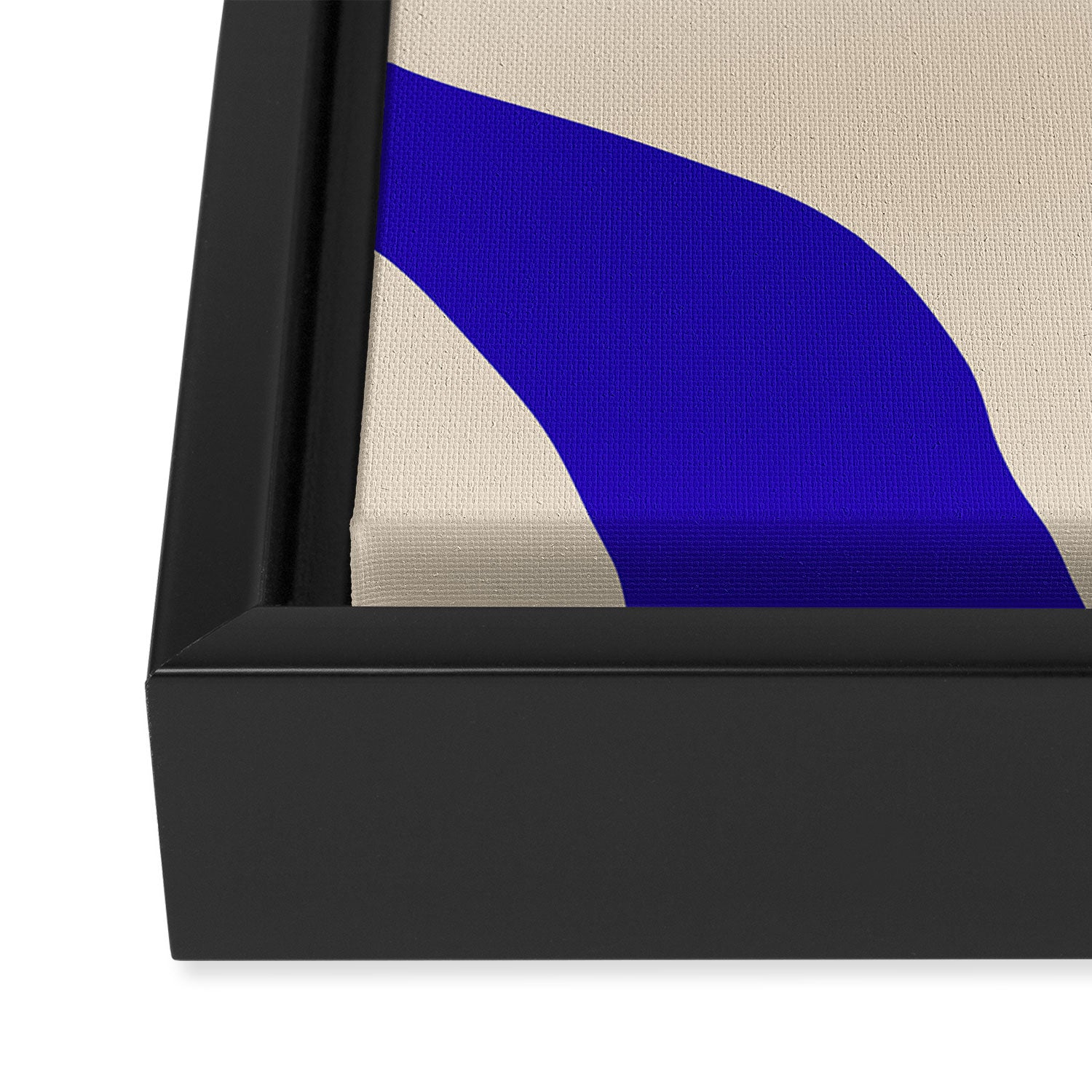 Blue Cobalt Abstract Minimalist Organic Forms Pattern with Beige Framed Canvas Print Gallery Image 3