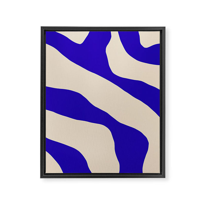 Blue Cobalt Abstract Minimalist Organic Forms Pattern with Beige Framed Canvas Print Gallery Image 1
