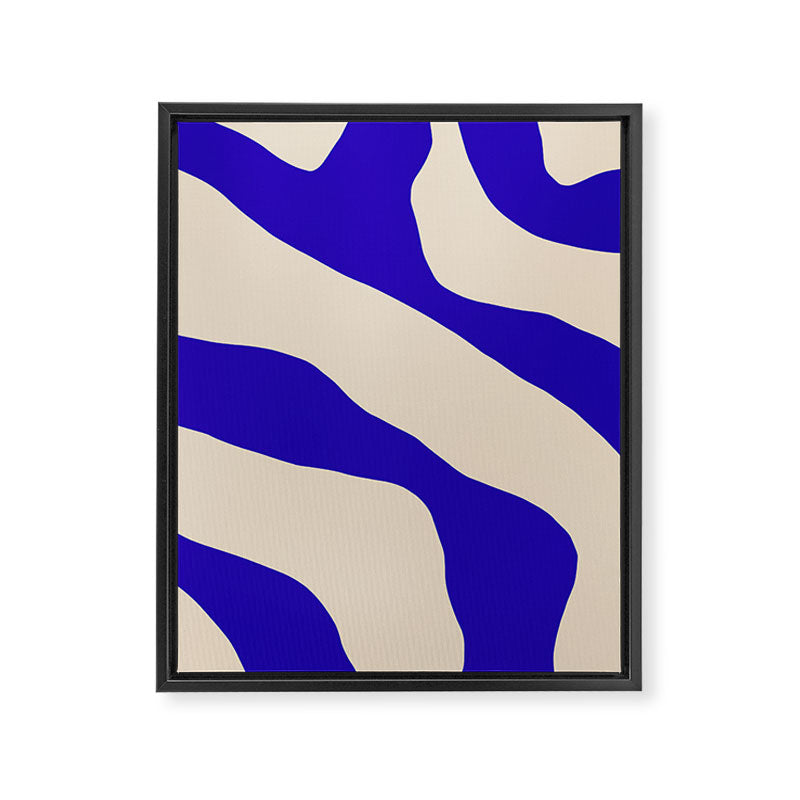 Blue Cobalt Abstract Minimalist Organic Forms Pattern with Beige Framed Canvas Print Gallery Image 8