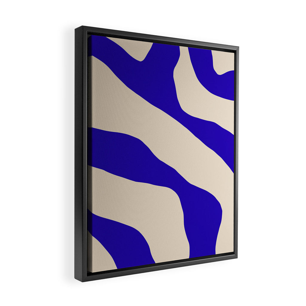Blue Cobalt Abstract Minimalist Organic Forms Pattern with Beige Framed Canvas Print Gallery Image 2