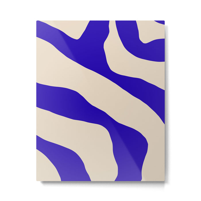 Blue Cobalt Abstract Minimalist Organic Forms Pattern with Beige Metal Print Gallery Image 1