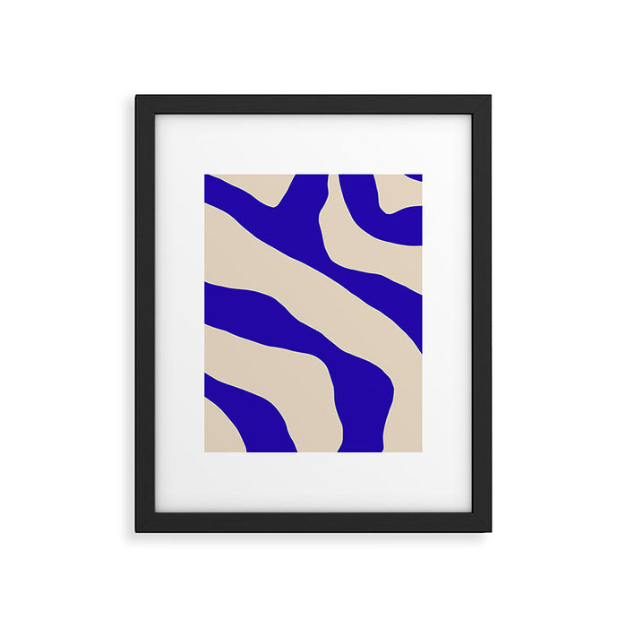 Blue Cobalt Abstract Minimalist Organic Forms Pattern with Beige Framed Art Print Gallery Image 1