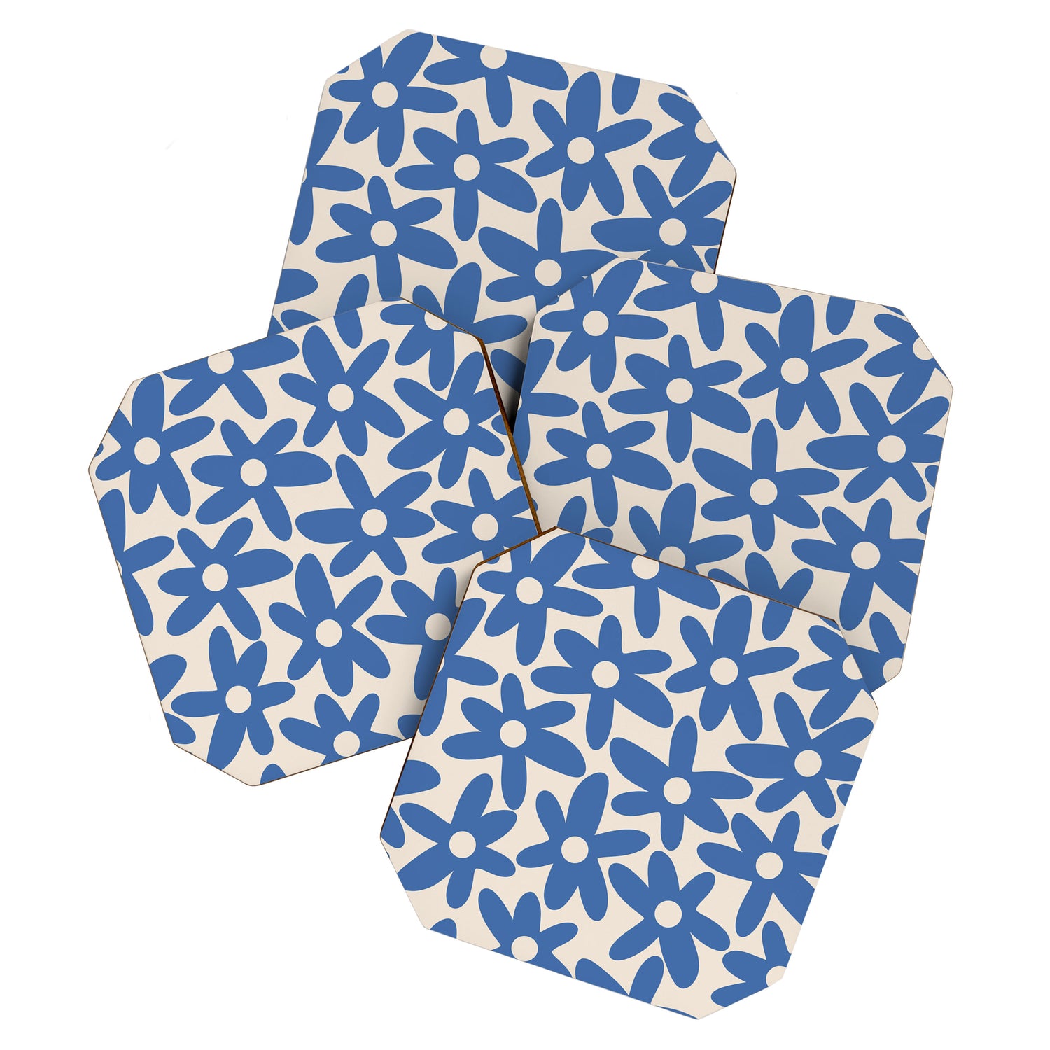 Blue Daisy Time Cute Retro Floral Pattern Coaster Gallery Image 1