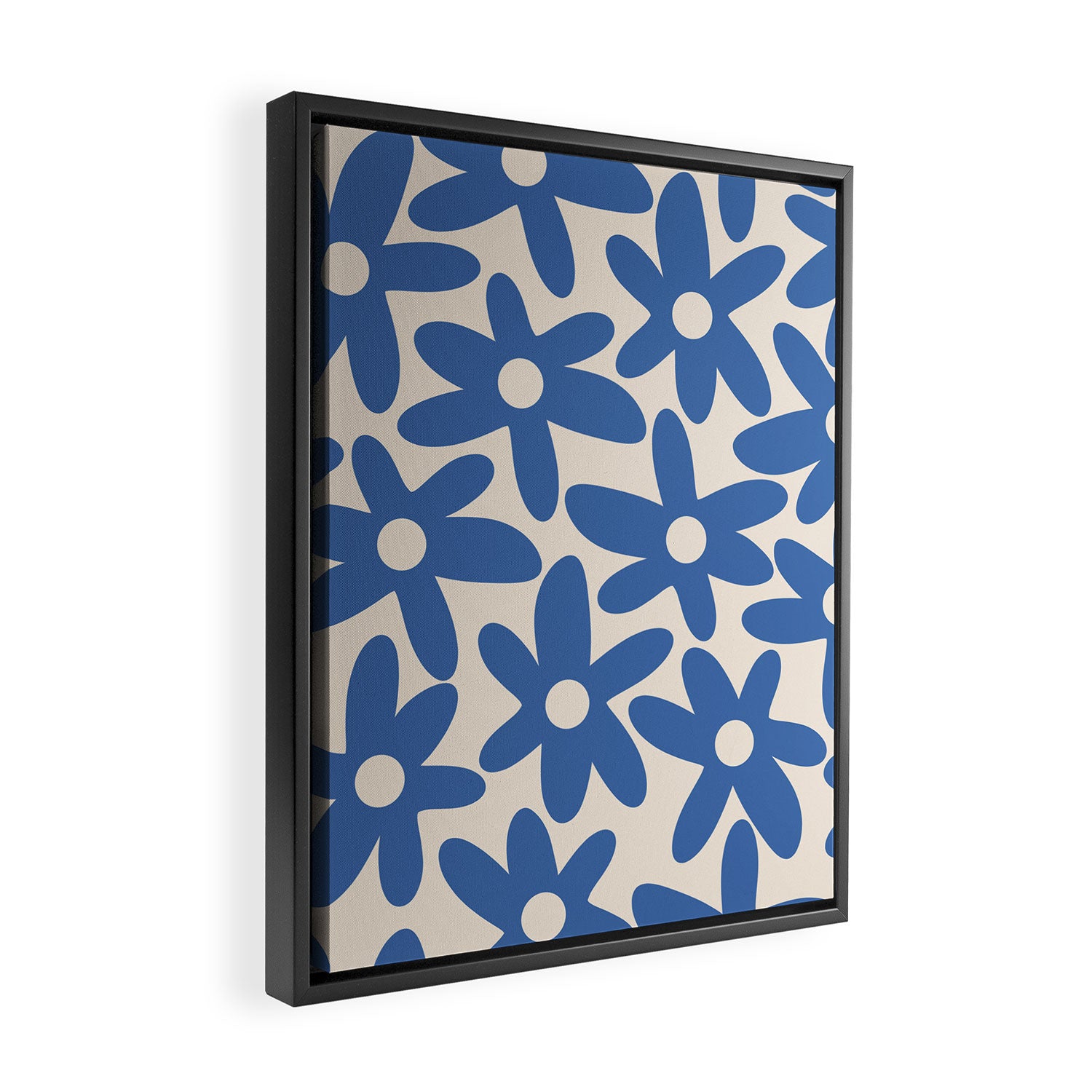 Blue Daisy Time Cute Retro Floral Pattern Framed Canvas Print Gallery Image 2