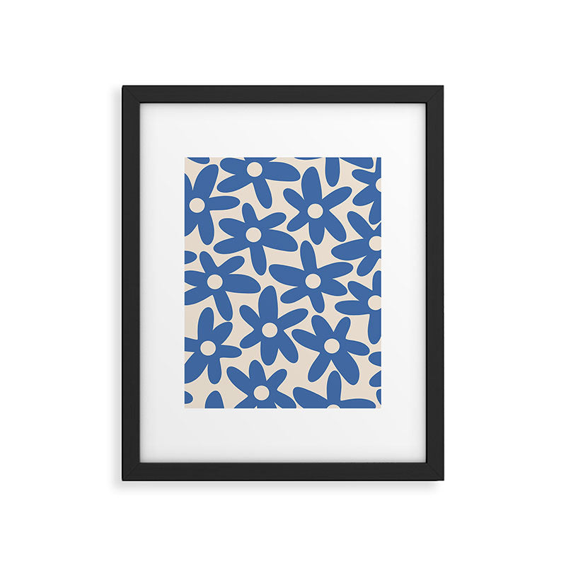 Blue Daisy Time Cute Retro Floral Pattern Framed Art Print Gallery Image 6