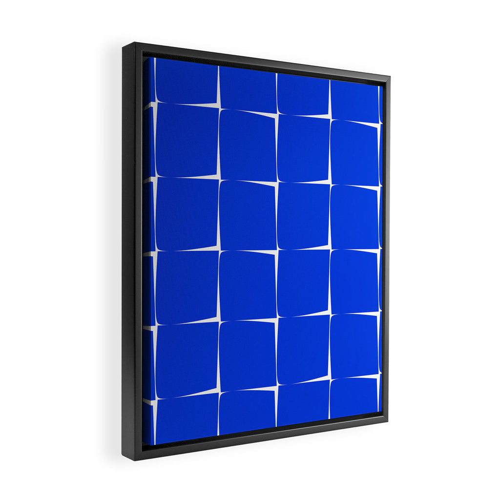 Blue Flux Bold Minimal Midcentury Modern Check Grid Pattern Royal Blue and White Framed Canvas Print Gallery Image 2