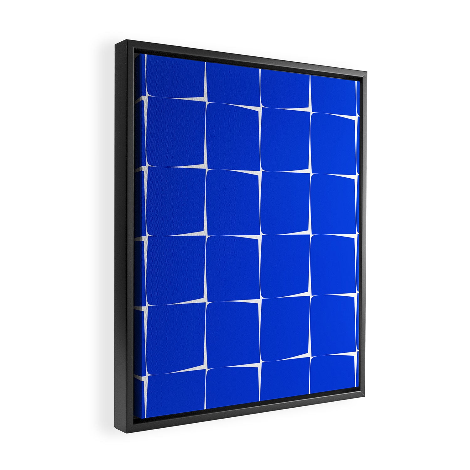 Blue Flux Bold Minimal Midcentury Modern Check Grid Pattern Royal Blue and White Framed Canvas Print Gallery Image 2
