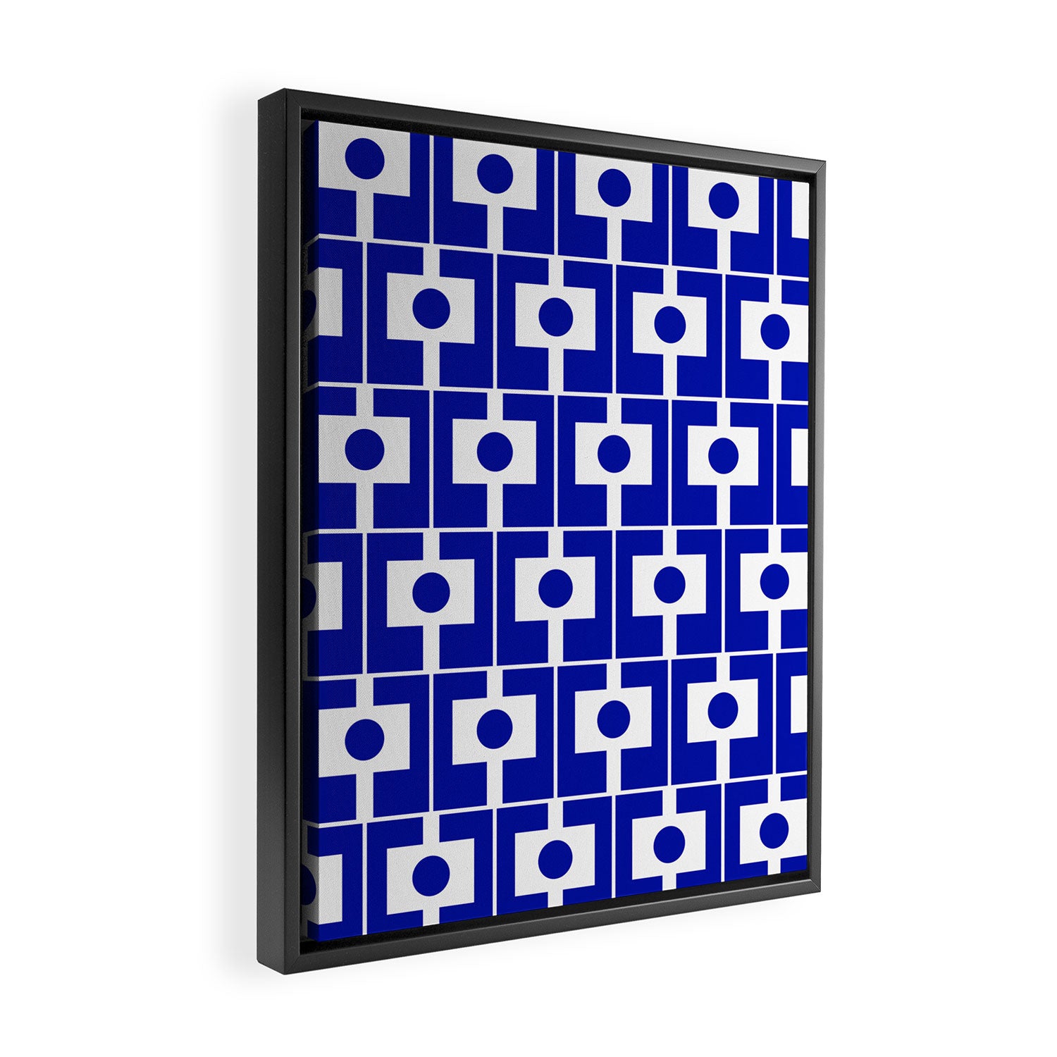 Blue Geometric Mid Century Modern Rektangel Pattern Framed Canvas Print Gallery Image 2