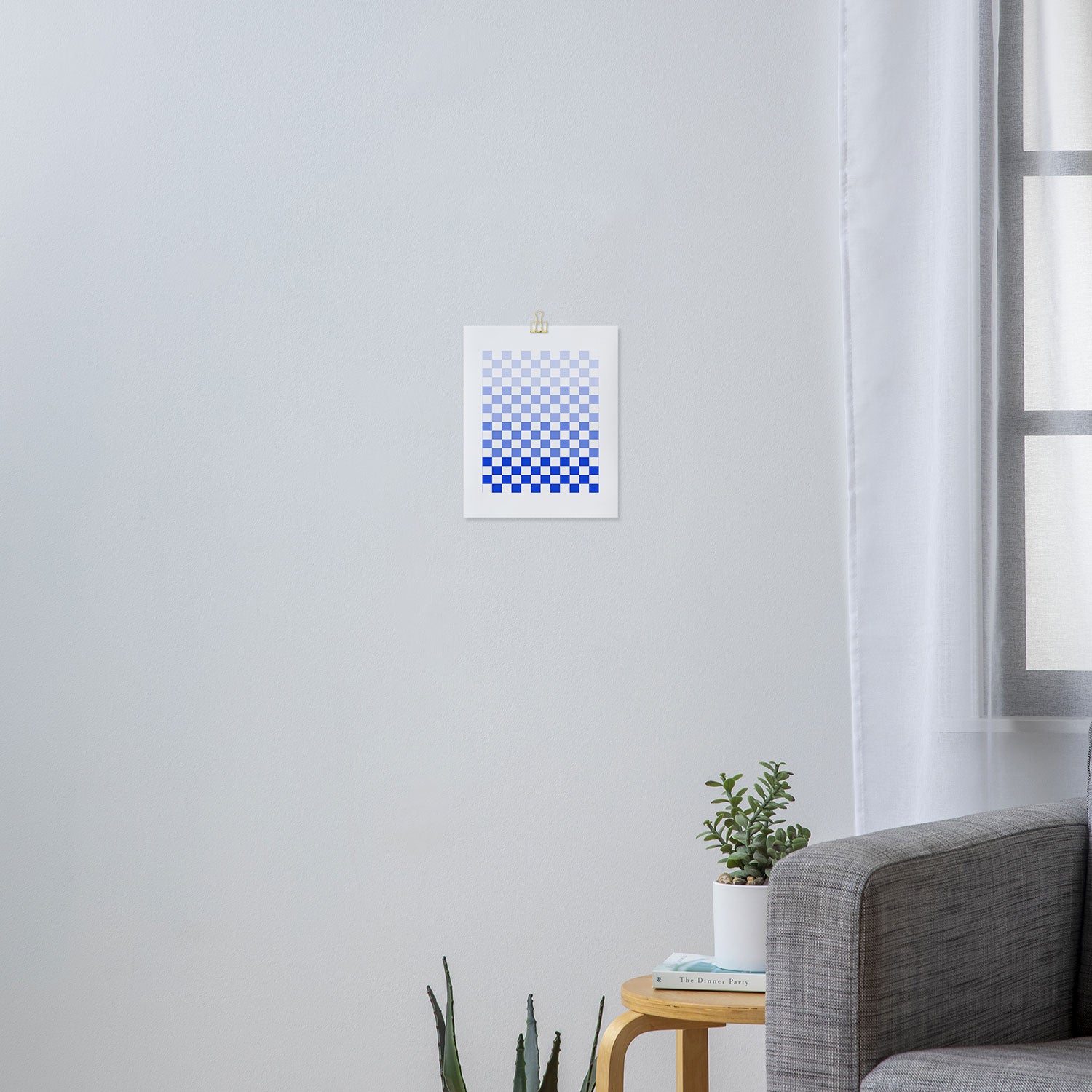 Blue Gradient Checkered Check Checkerboard Pattern Art Print Gallery Image 3