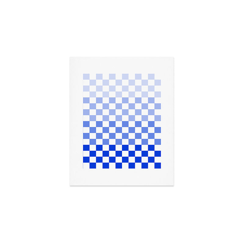 Blue Gradient Checkered Check Checkerboard Pattern Art Print Gallery Image 1