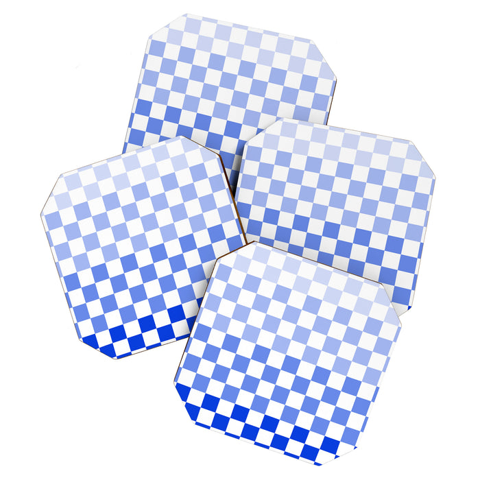 Blue Gradient Checkered Check Checkerboard Pattern Coaster Gallery Image 1