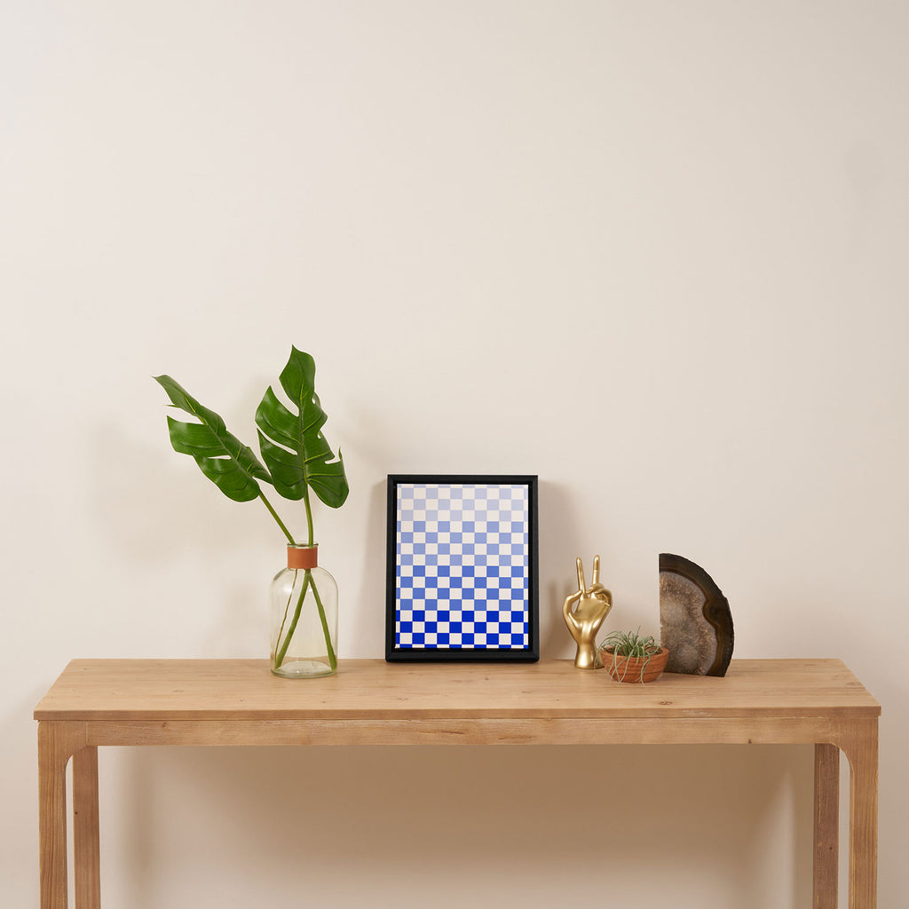 Blue Gradient Checkered Check Checkerboard Pattern Framed Canvas Print Gallery Image 4