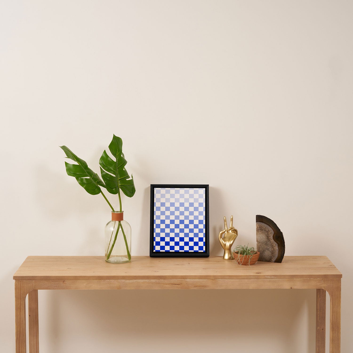 Blue Gradient Checkered Check Checkerboard Pattern Framed Canvas Print Gallery Image 4