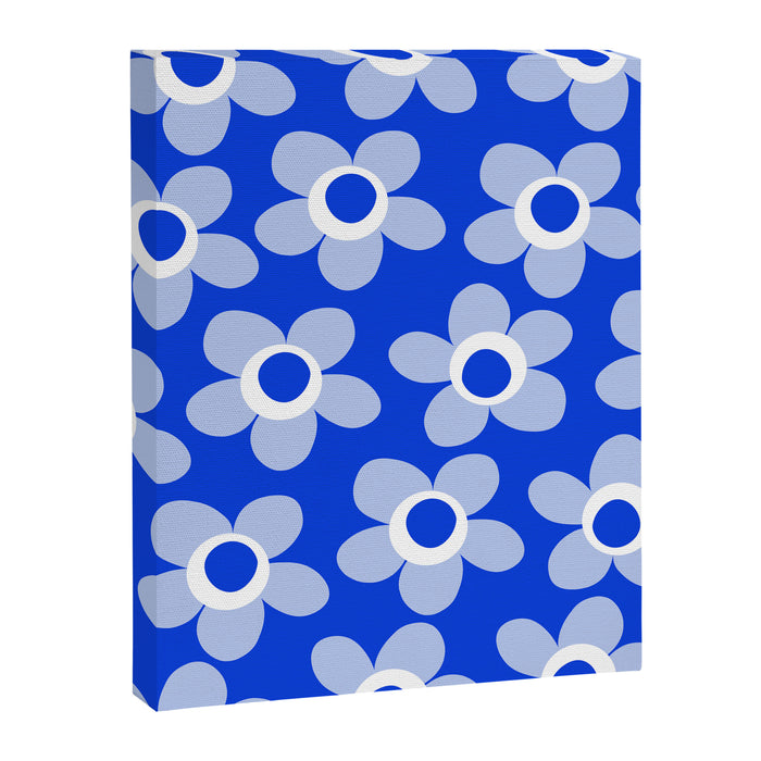 Blue Maisie Flowers Cheerful Floral Pattern in Royal Blue and Light Blue Canvas Print Gallery Image 1