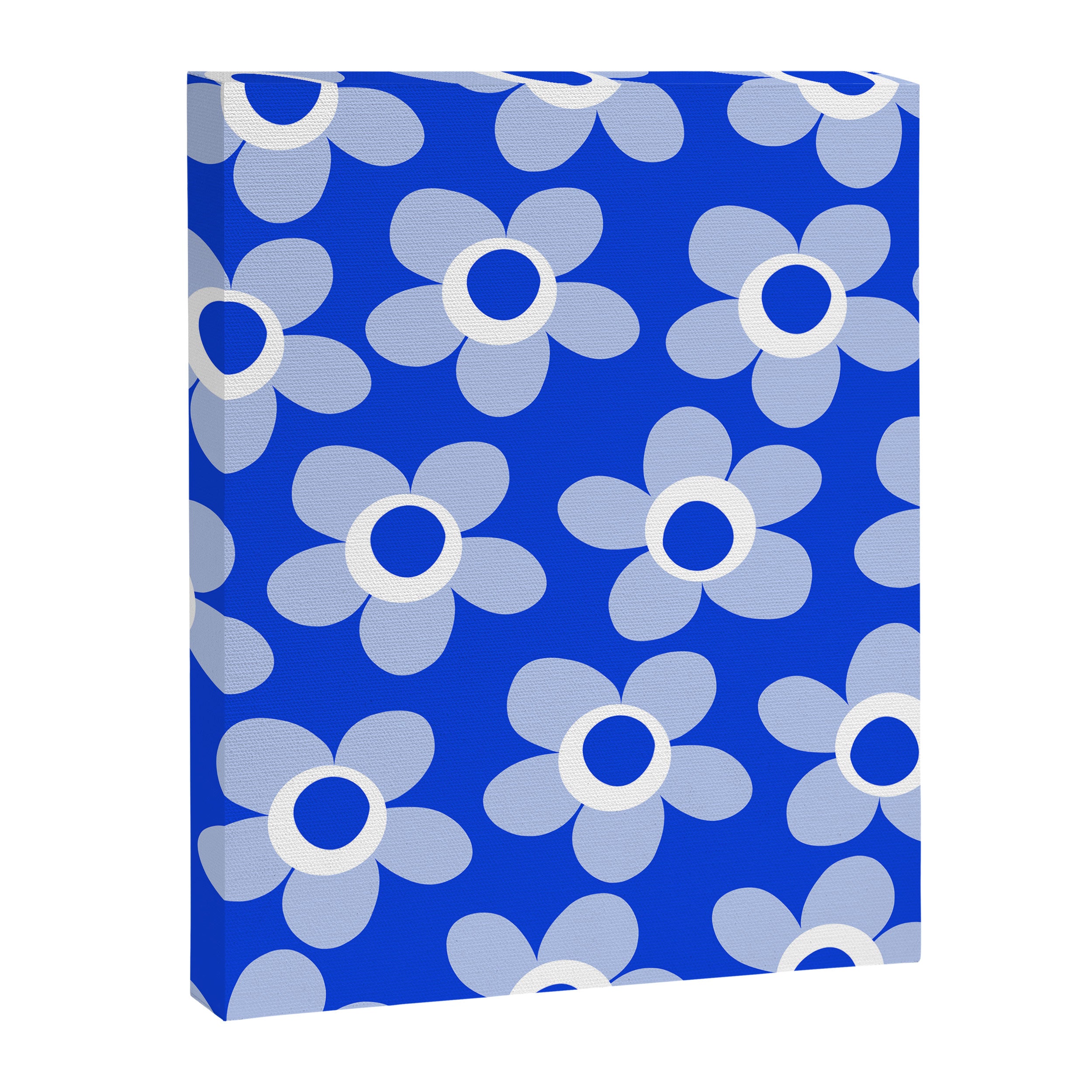 Blue Maisie Flowers Cheerful Floral Pattern in Royal Blue and Light Blue Canvas Print Gallery Image 6