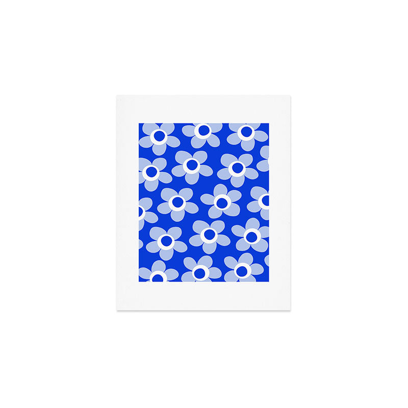 Blue Maisie Flowers Cheerful Floral Pattern in Royal Blue and Light Blue Art Print Gallery Image 1