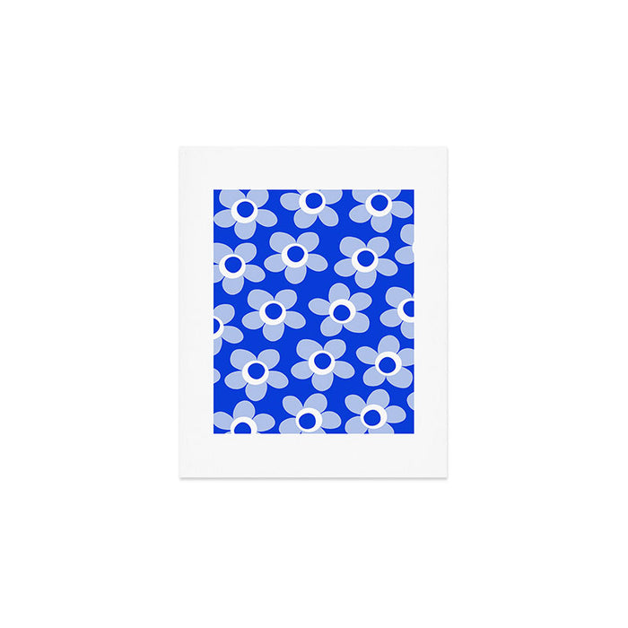 Blue Maisie Flowers Cheerful Floral Pattern in Royal Blue and Light Blue Art Print Gallery Image 1