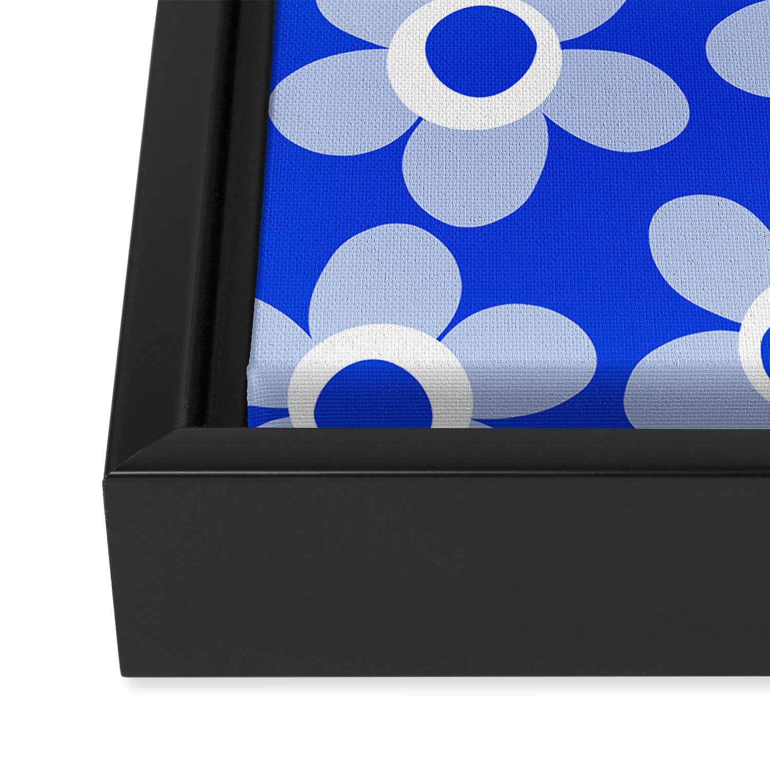 Blue Maisie Flowers Cheerful Floral Pattern in Royal Blue and Light Blue Framed Canvas Print Gallery Image 3