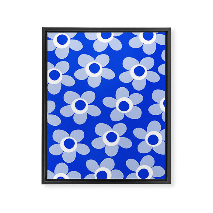 Blue Maisie Flowers Cheerful Floral Pattern in Royal Blue and Light Blue Framed Canvas Print Gallery Image 1