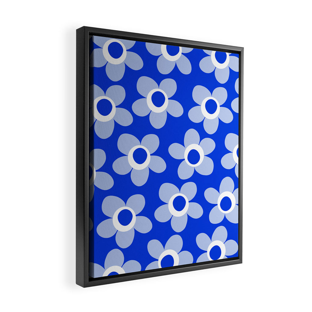 Blue Maisie Flowers Cheerful Floral Pattern in Royal Blue and Light Blue Framed Canvas Print Gallery Image 2