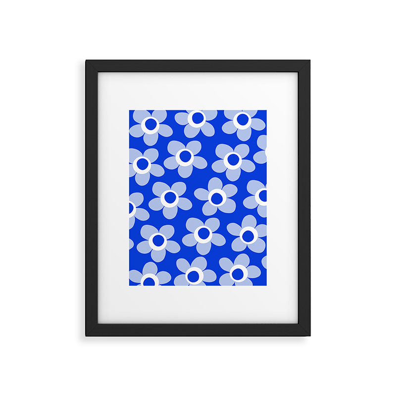 Blue Maisie Flowers Cheerful Floral Pattern in Royal Blue and Light Blue Framed Art Print Gallery Image 5