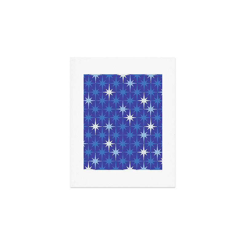 Blue Mid Century Modern Atomic Age Starburst Pattern Art Print Gallery Image 1