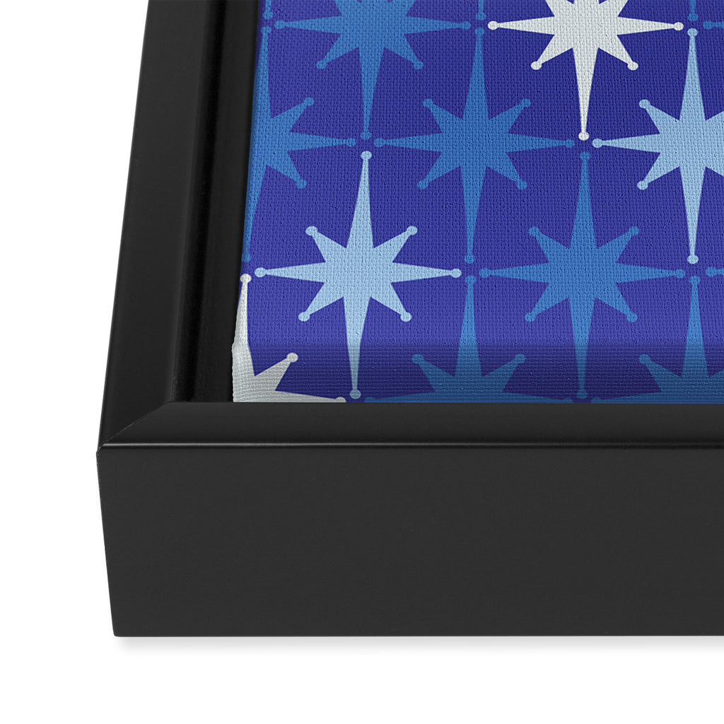 Blue Mid Century Modern Atomic Age Starburst Pattern Framed Canvas Print Gallery Image 3