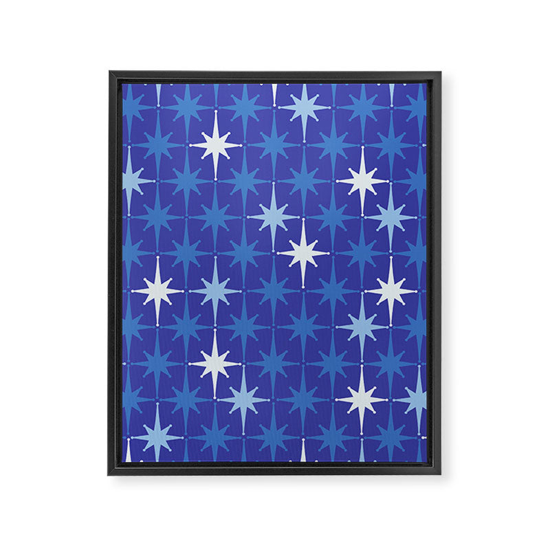 Blue Mid Century Modern Atomic Age Starburst Pattern Framed Canvas Print Gallery Image 6