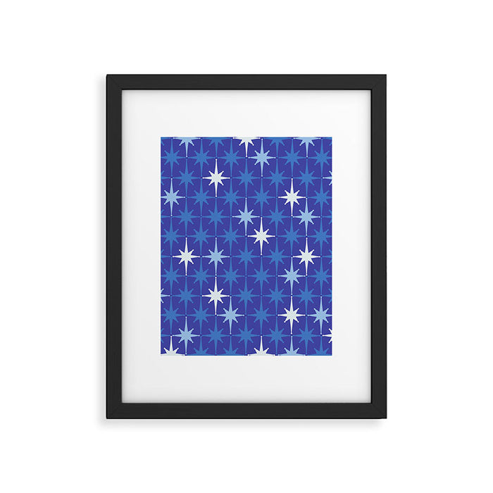 Blue Mid Century Modern Atomic Age Starburst Pattern Framed Art Print Gallery Image 1