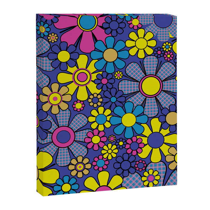Blue Retro Garden Gingham Flowers Maximalist 60s 70s Floral Pattern Canvas Print Gallery Image 1