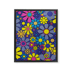 Blue Retro Garden Gingham Flowers Maximalist 60s 70s Floral Pattern Framed Canvas Print Gallery Image 8