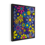 Blue Retro Garden Gingham Flowers Maximalist 60s 70s Floral Pattern Framed Canvas Print Gallery Image 2
