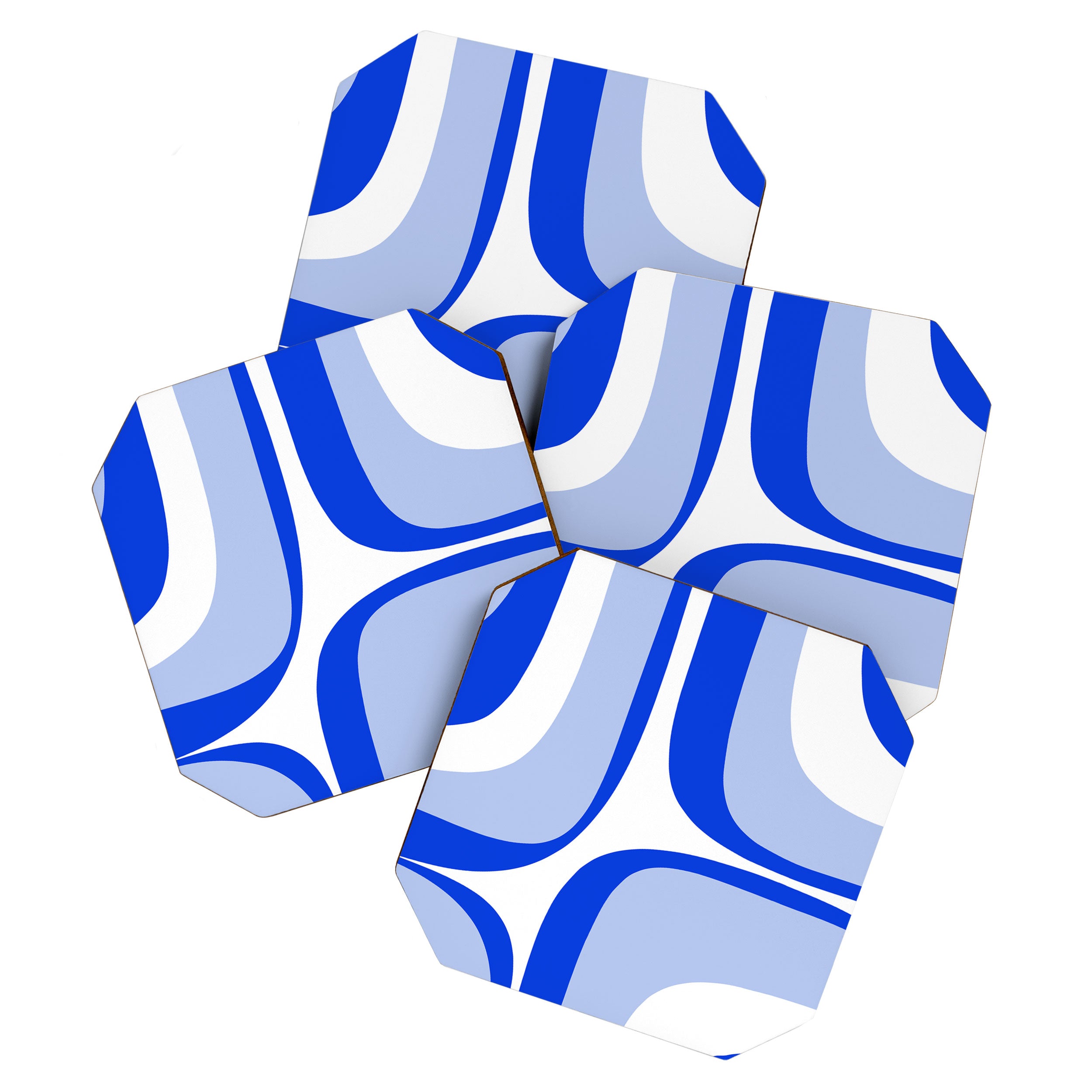 Blue Retro Groove Mid Century Modern Abstract Pattern Coaster Gallery Image 1