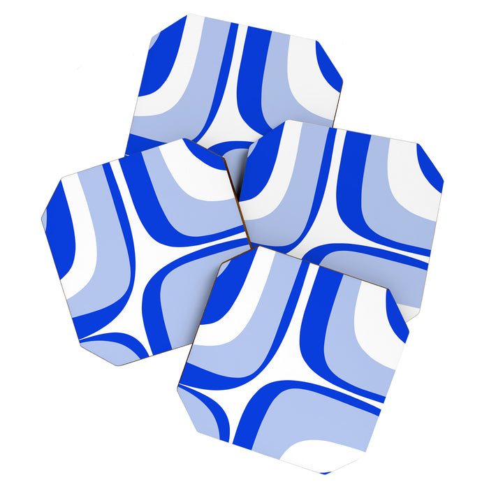 Blue Retro Groove Mid Century Modern Abstract Pattern Coaster Gallery Image 1