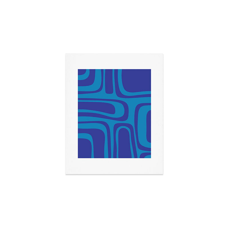 Blue Toned Abstract Mid Century Modern Palm Springs Pattern Art Print Gallery Image 1