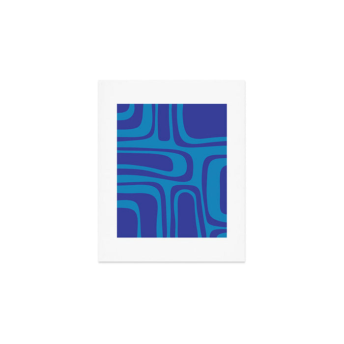 Blue Toned Abstract Mid Century Modern Palm Springs Pattern Art Print Gallery Image 1