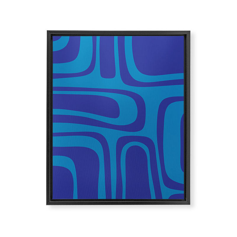 Blue Toned Abstract Mid Century Modern Palm Springs Pattern Framed Canvas Print Gallery Image 8