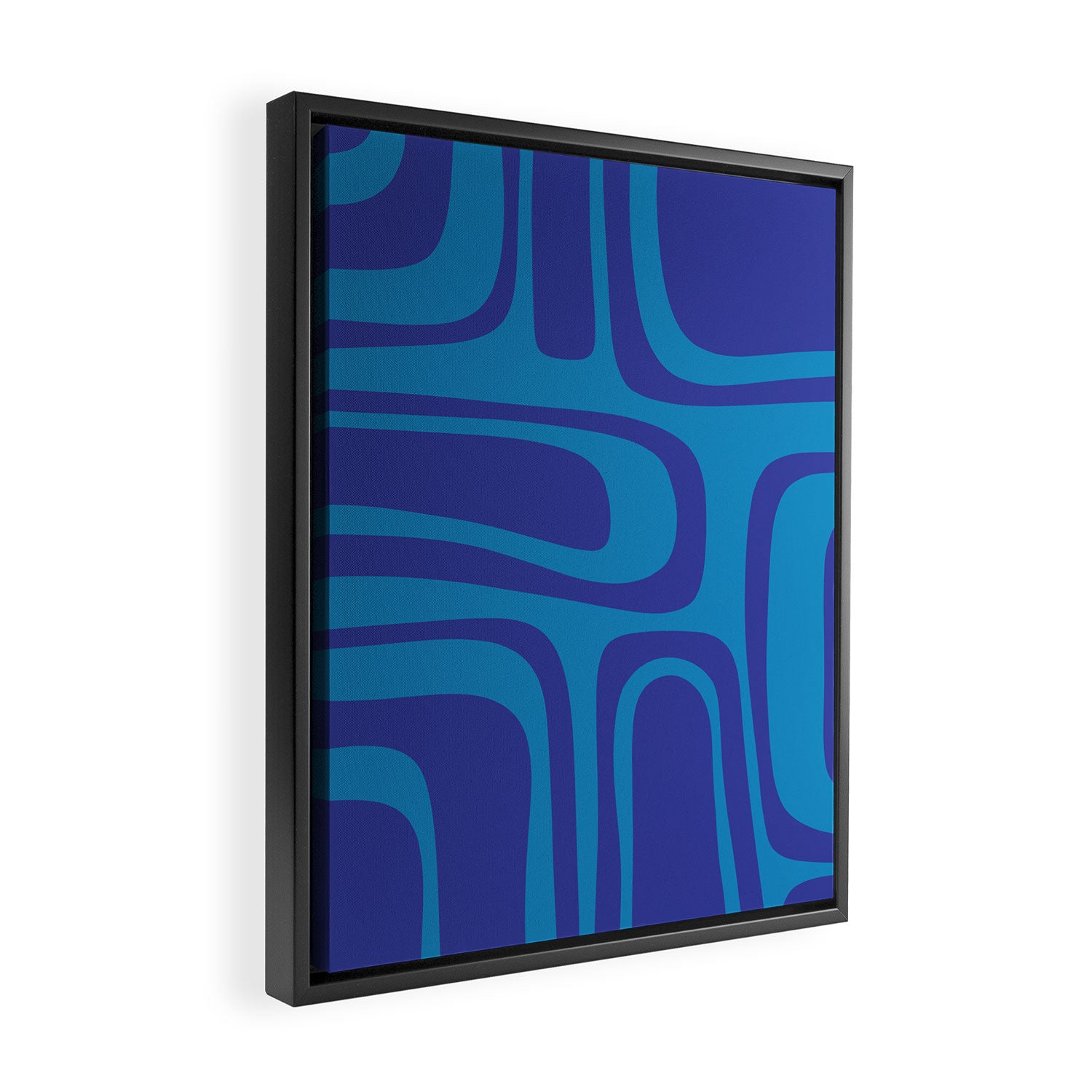 Blue Toned Abstract Mid Century Modern Palm Springs Pattern Framed Canvas Print Gallery Image 2
