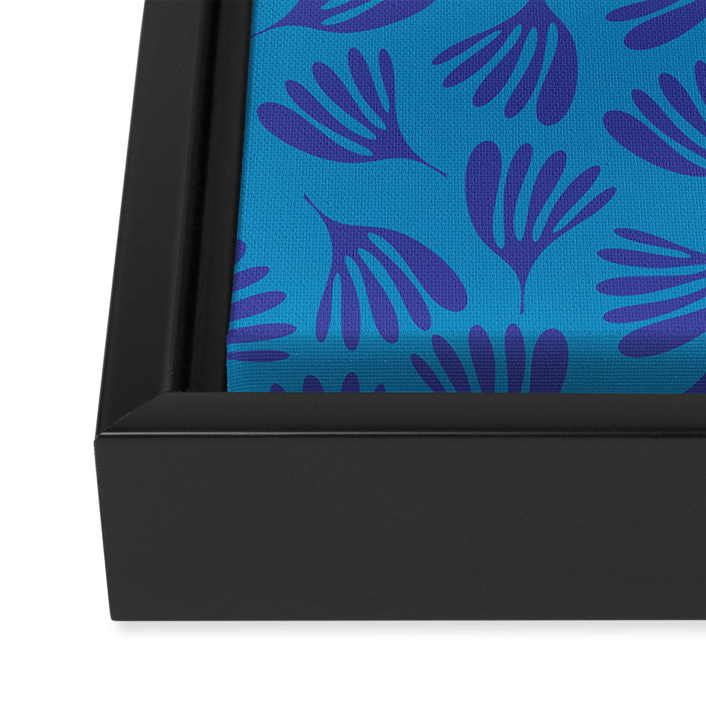 Blue Toned Wispy Leaves Contemporary Abstract Pattern Framed Canvas Print Gallery Image 3