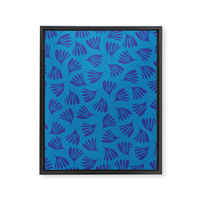 Blue Toned Wispy Leaves Contemporary Abstract Pattern Framed Canvas Print Gallery Image 1