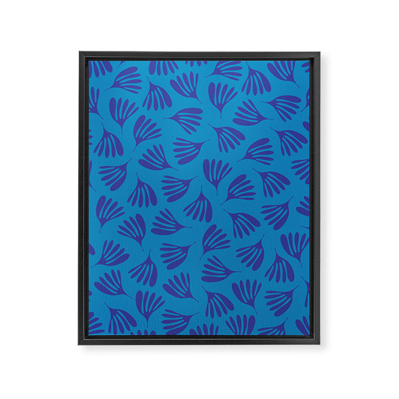 Blue Toned Wispy Leaves Contemporary Abstract Pattern Framed Canvas Print Gallery Image 6