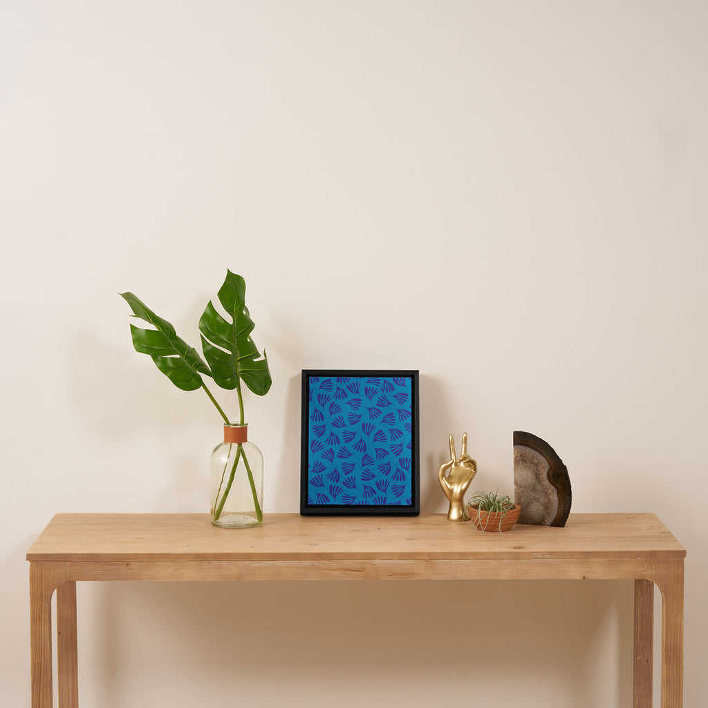 Blue Toned Wispy Leaves Contemporary Abstract Pattern Framed Canvas Print Gallery Image 4