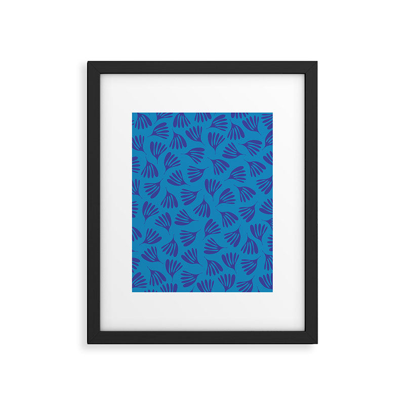 Blue Toned Wispy Leaves Contemporary Abstract Pattern Framed Art Print Gallery Image 5